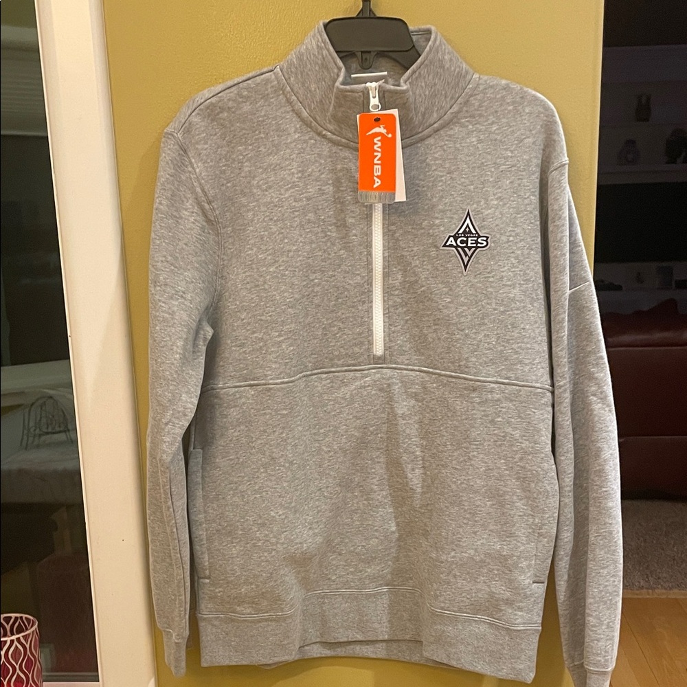 NWT WNBA Aces Men's Gray Quarter-Zip Pullover Sweatshirt
